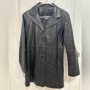Women’s Vintage Black Leather Coat Size 12